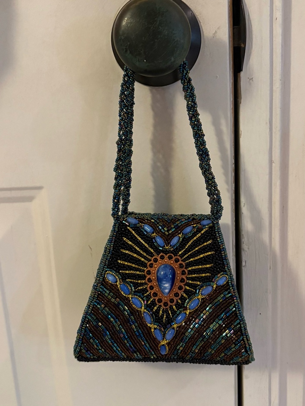 Vintage Jessica McClintock Beaded evening bag peacock clamshell